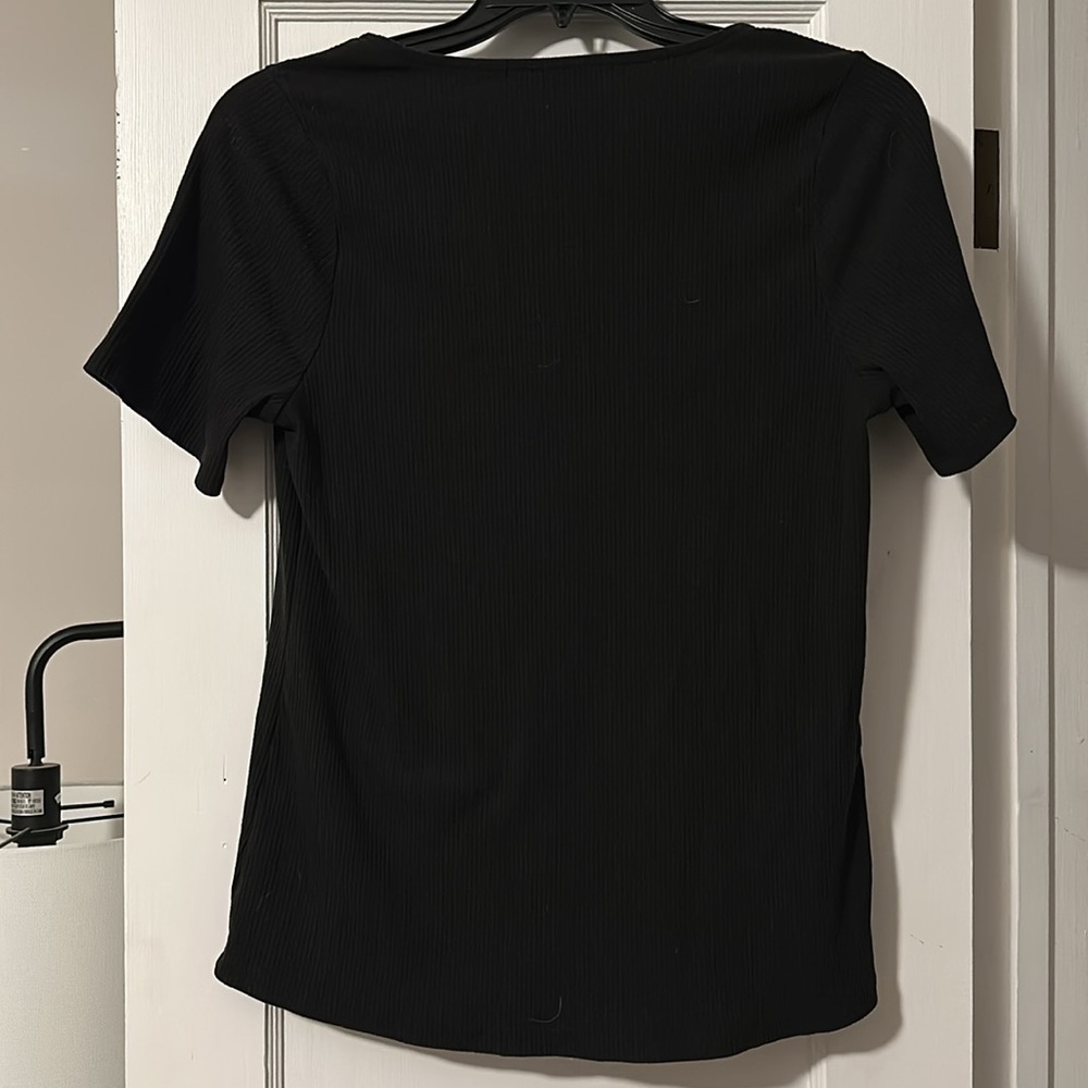 Black Square Neck Ribbed Top - Picture 3 of 3